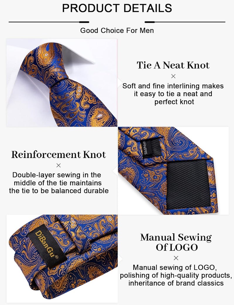 DiBanGu Paisley Ties for Men Silk Necktie and Pocket Square Cufflinks Tie Clip Set Woven Classic Mens Tie for Wedding Party - Image 4